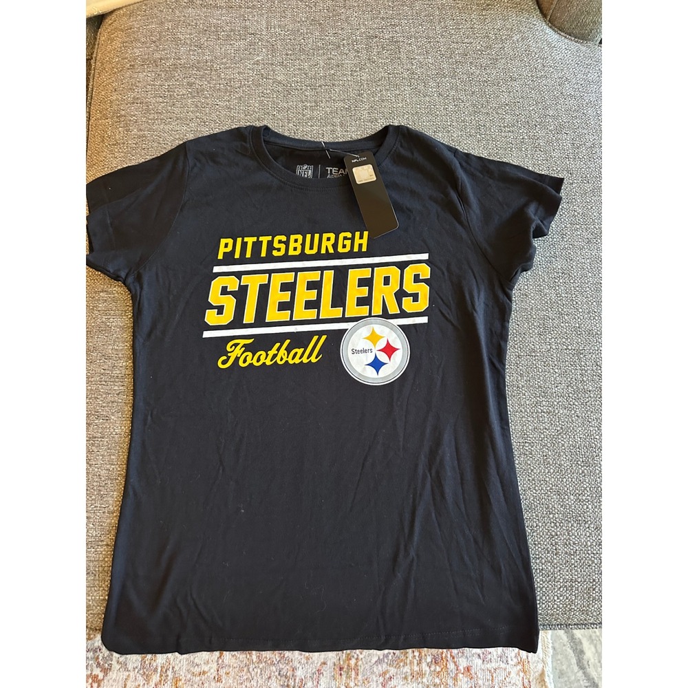 NFL Team Apparel Pittsburgh Steelers Black Graphic T-Shirt Womens Medium NWT